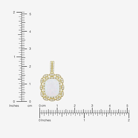 Womens Lab Created White Opal 14K Gold Over Silver Cushion 18 Inch Pendant Necklace