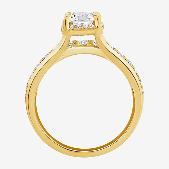 (F / Vs2) Womens 2 CT. T.W. Lab Grown White Diamond 14K Gold Over Silver Side Stone Halo Engagement Ring