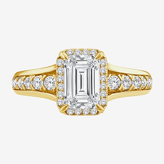 (F / Vs2) Womens 2 CT. T.W. Lab Grown White Diamond 14K Gold Over Silver Side Stone Halo Engagement Ring