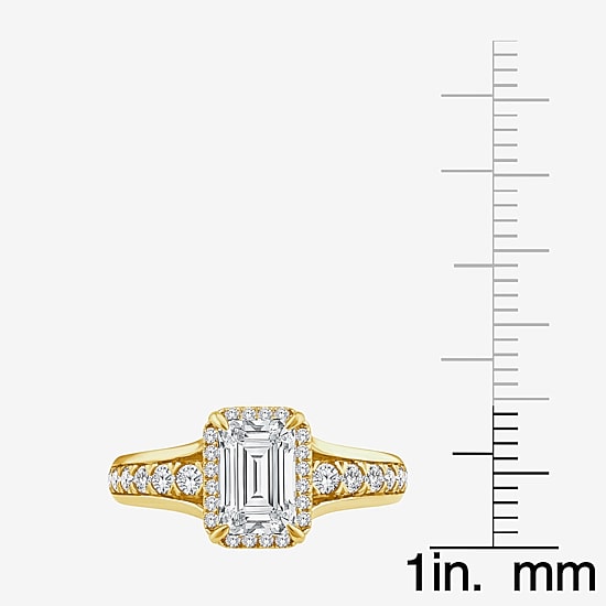 (F / Vs2) Womens 2 CT. T.W. Lab Grown White Diamond 14K Gold Over Silver Side Stone Halo Engagement Ring