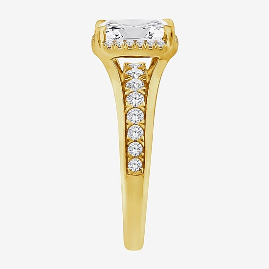 (F / Vs2) Womens 2 CT. T.W. Lab Grown White Diamond 14K Gold Over Silver Side Stone Halo Engagement Ring