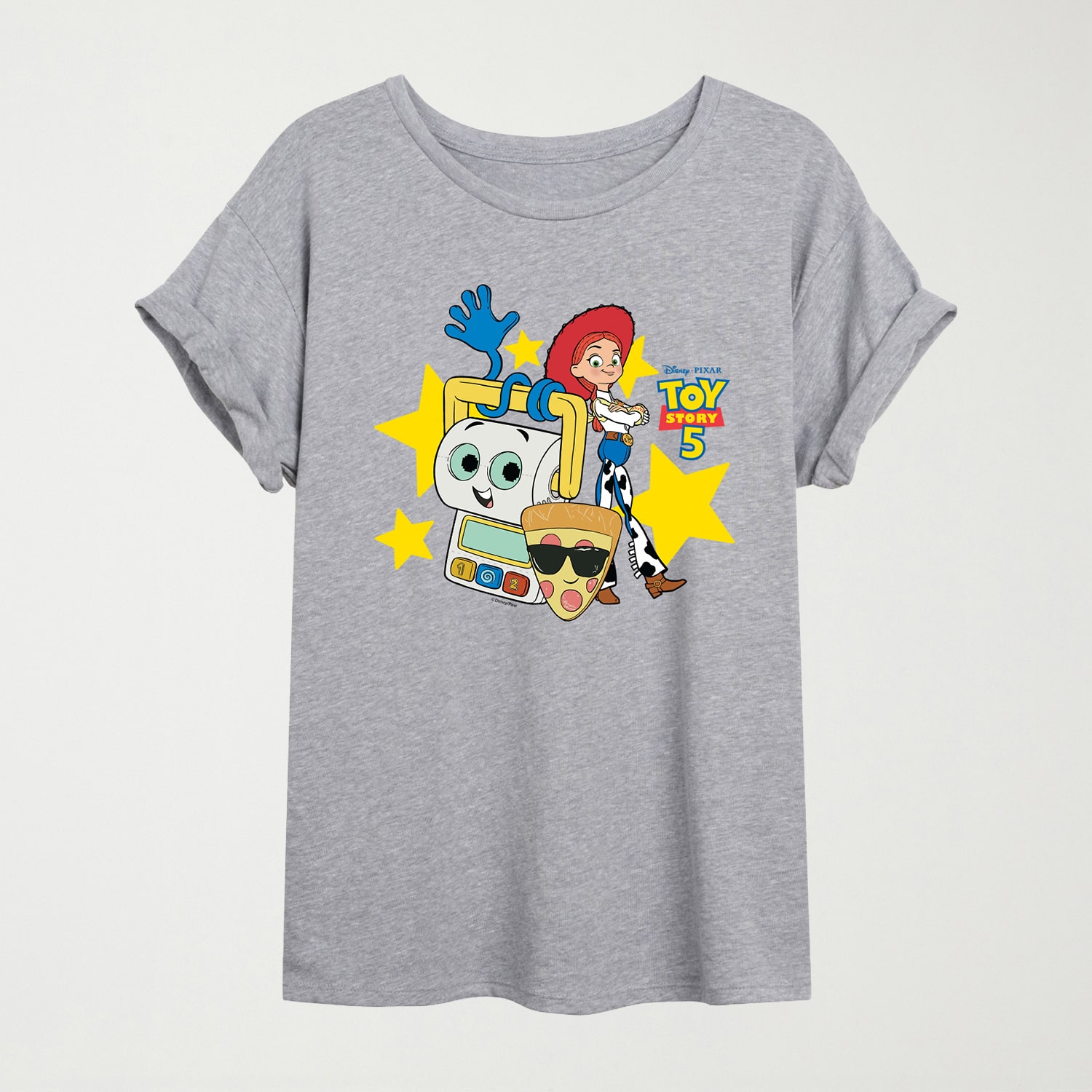 Womens Juniors Crew Neck Short Sleeve Oversized Toy Story Graphic T-Shirt