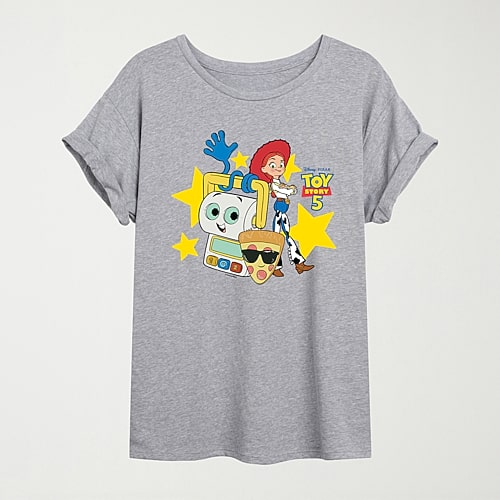 Hybrid Tees Womens Juniors Crew Neck Short Sleeve Oversized Toy Story Graphic T-shirt In Gray