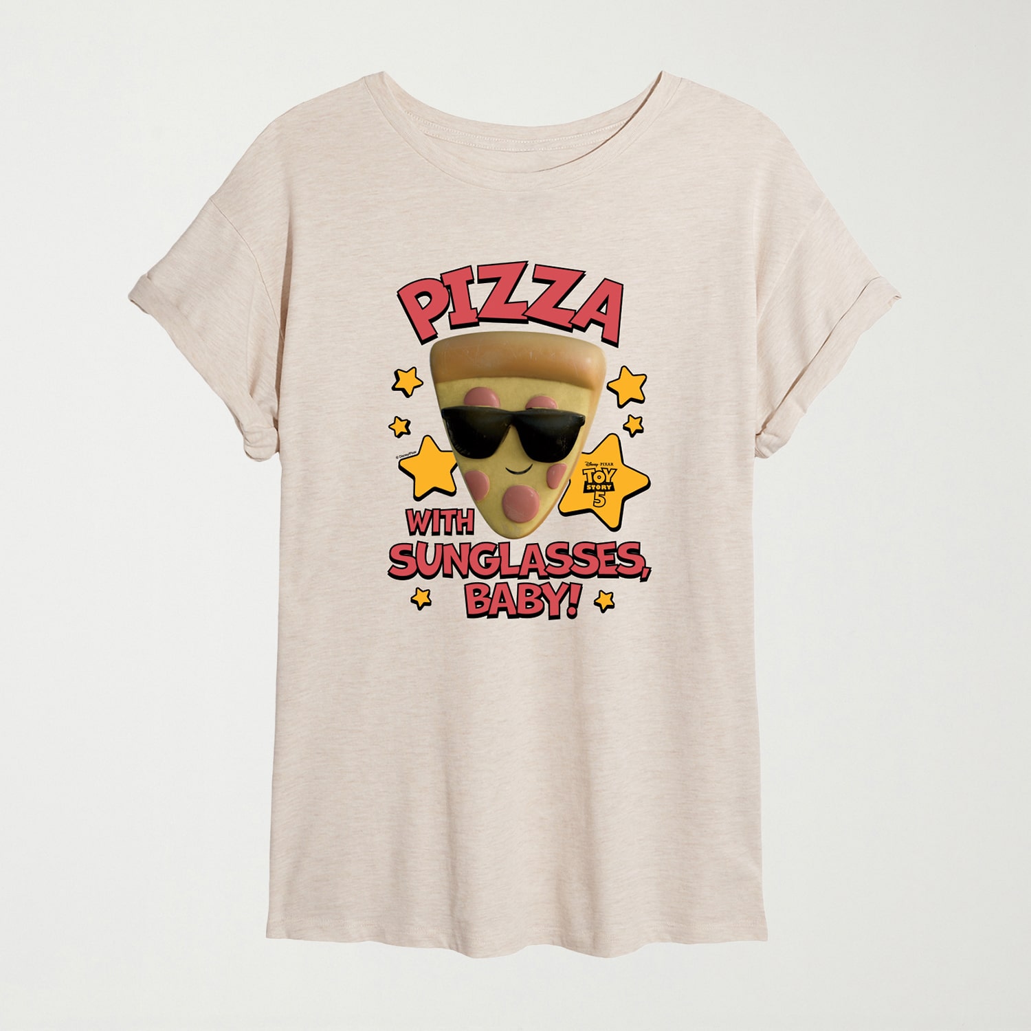 Womens Juniors Crew Neck Short Sleeve Oversized Toy Story Graphic T-Shirt