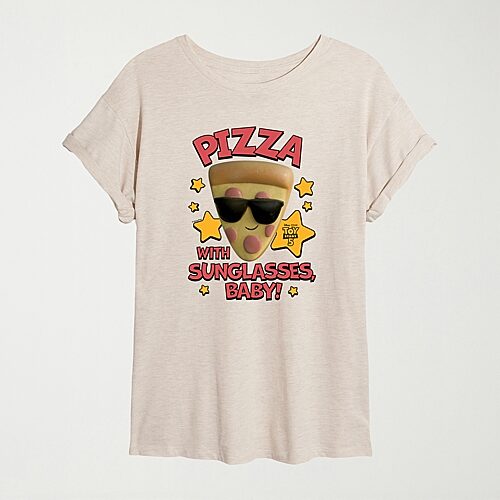 Hybrid Tees Womens Juniors Crew Neck Short Sleeve Oversized Toy Story Graphic T-shirt In Beige