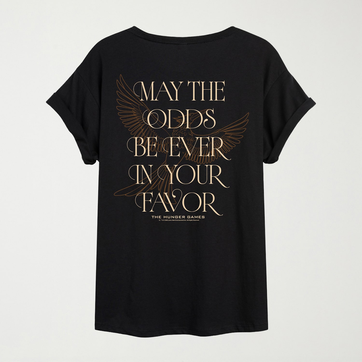 Womens Juniors Crew Neck Short Sleeve Oversized The Hunger Games Graphic T-Shirt