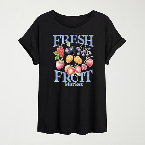 Hybrid Tees Womens Juniors Crew Neck Short Sleeve Oversized Graphic T-shirt In Black