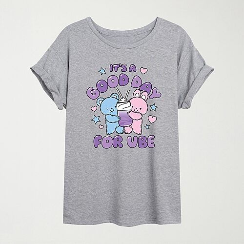 Hybrid Tees Womens Juniors Crew Neck Short Sleeve Oversized Graphic T-shirt In Gray