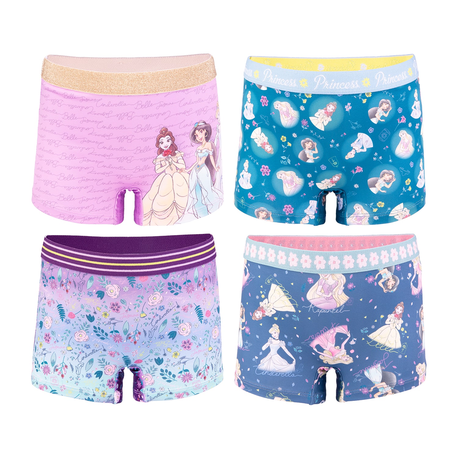 Little & Big Kid Girls Princess 4 Pack Boyshort Panty Gabp70013, Color ...