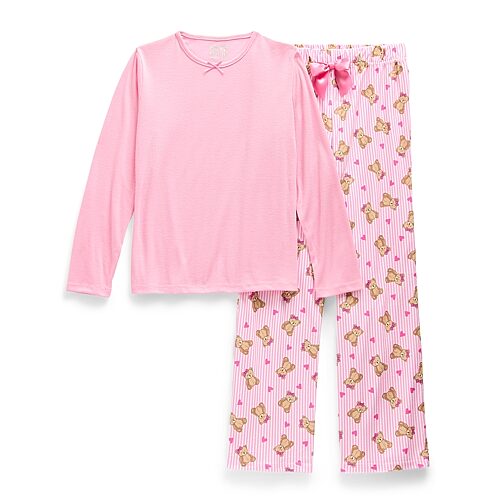 Sleep On It Little & Big Kid Girls Crew Neck Long Sleeve 2-pc. Pajama Set In Pink