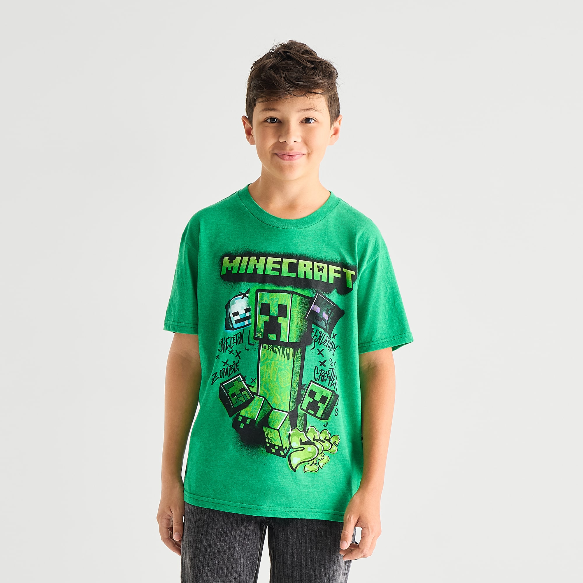 Little & Big Kid Boys Crew Neck Short Sleeve Regular Fit Minecraft Graphic T-Shirt