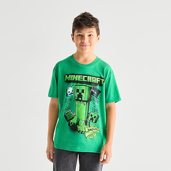 Little & Big Kid Boys Crew Neck Short Sleeve Regular Fit Minecraft Graphic T-Shirt