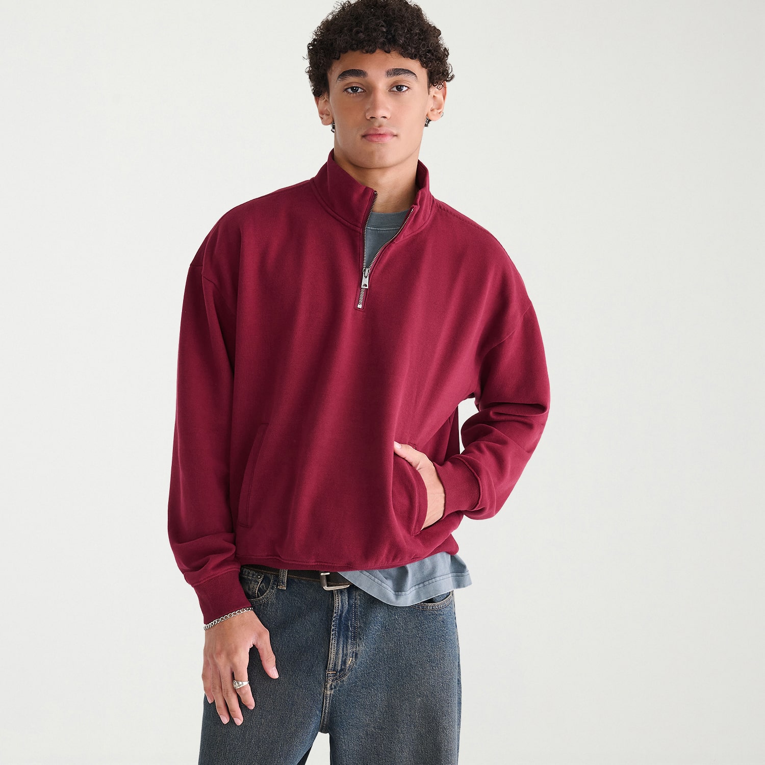 AEROPOSTALE Mens Mock Neck Long Sleeve Quarter-Zip Pullover
