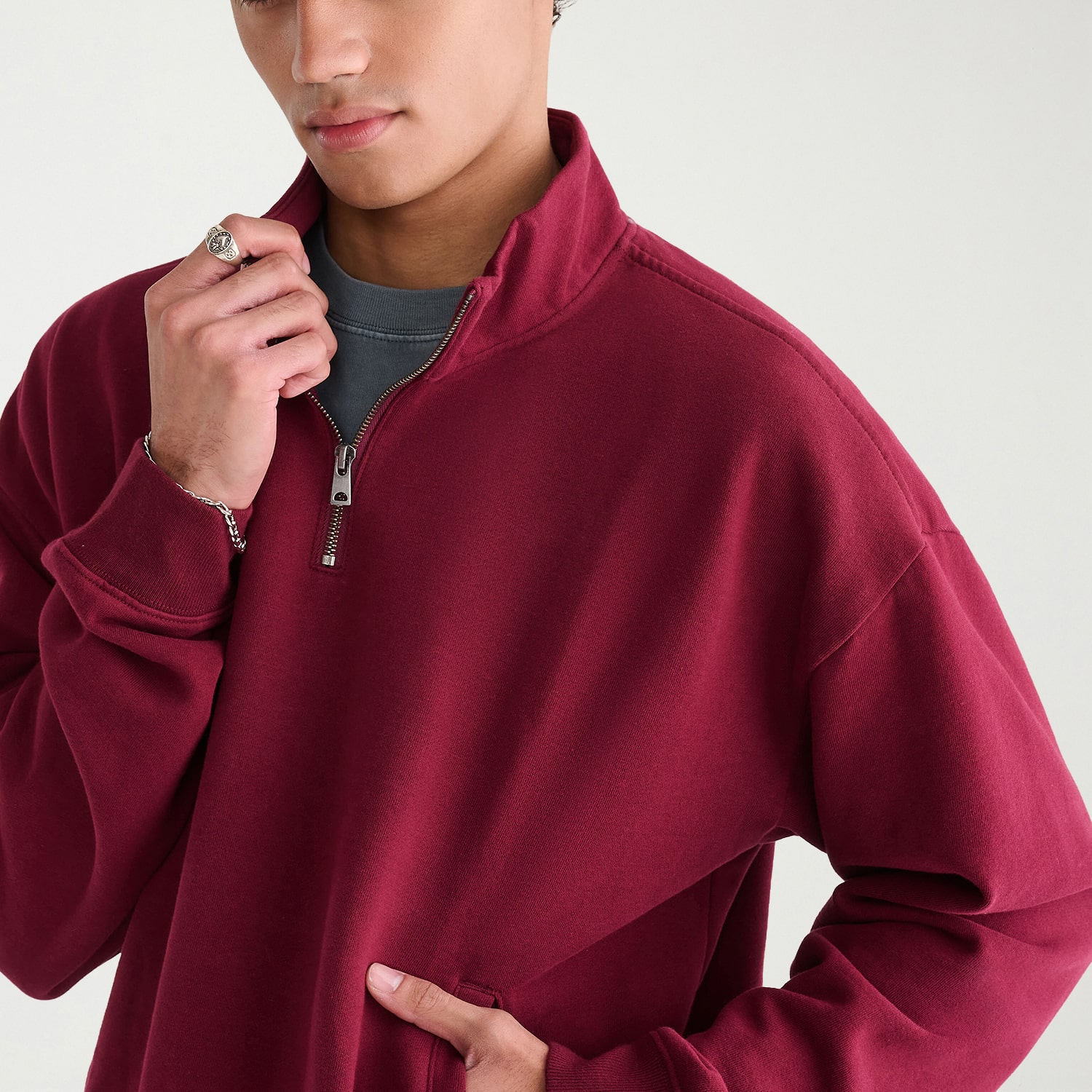 AEROPOSTALE Mens Mock Neck Long Sleeve Quarter-Zip Pullover