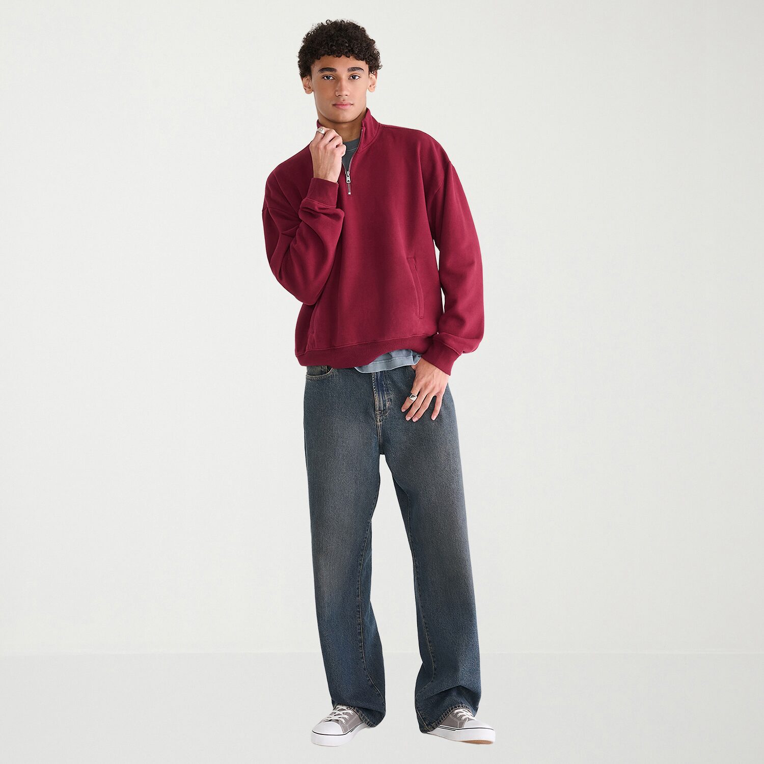 AEROPOSTALE Mens Mock Neck Long Sleeve Quarter-Zip Pullover