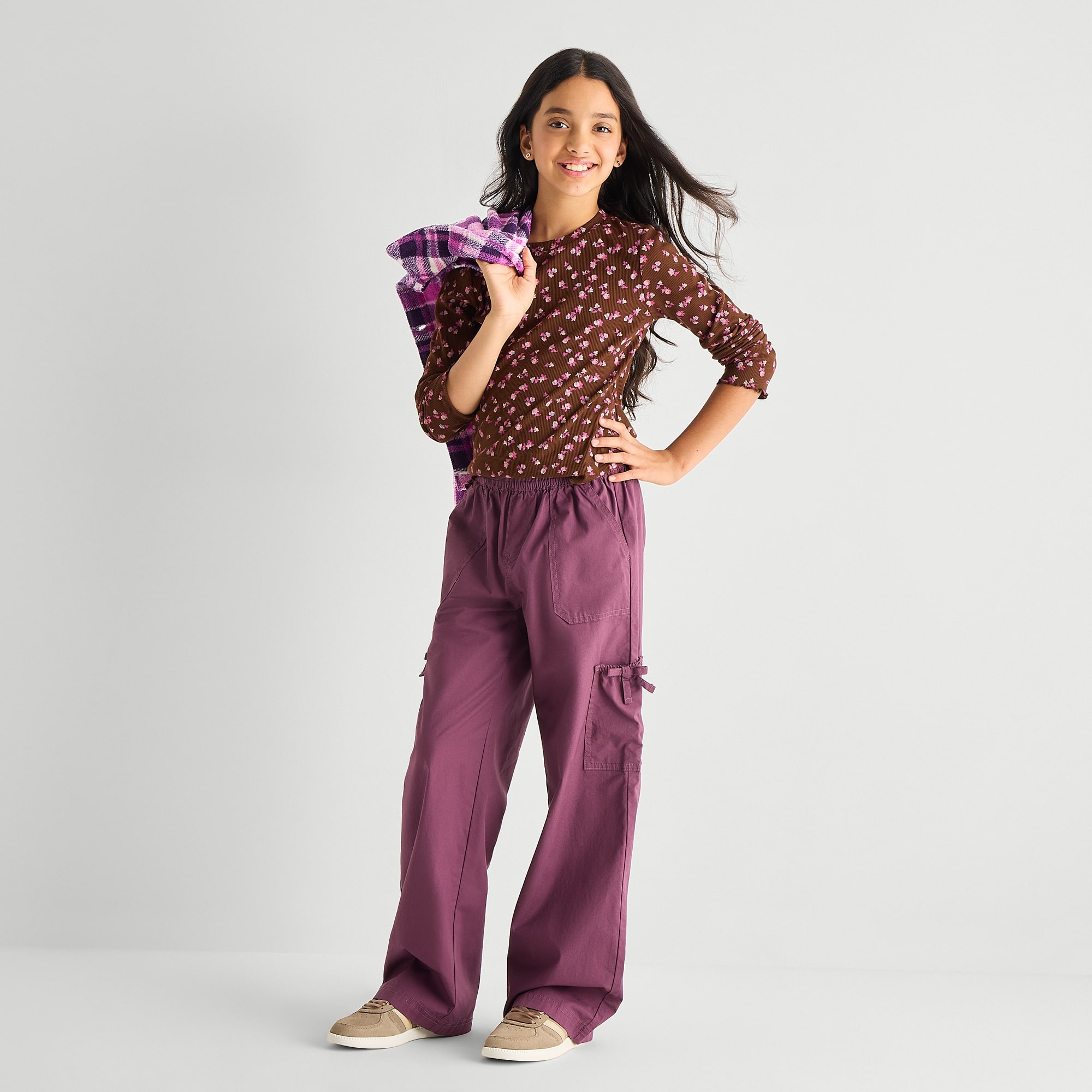 Thereabouts Little & Big Kid Girls Mid Rise Wide Leg Cargo Pant