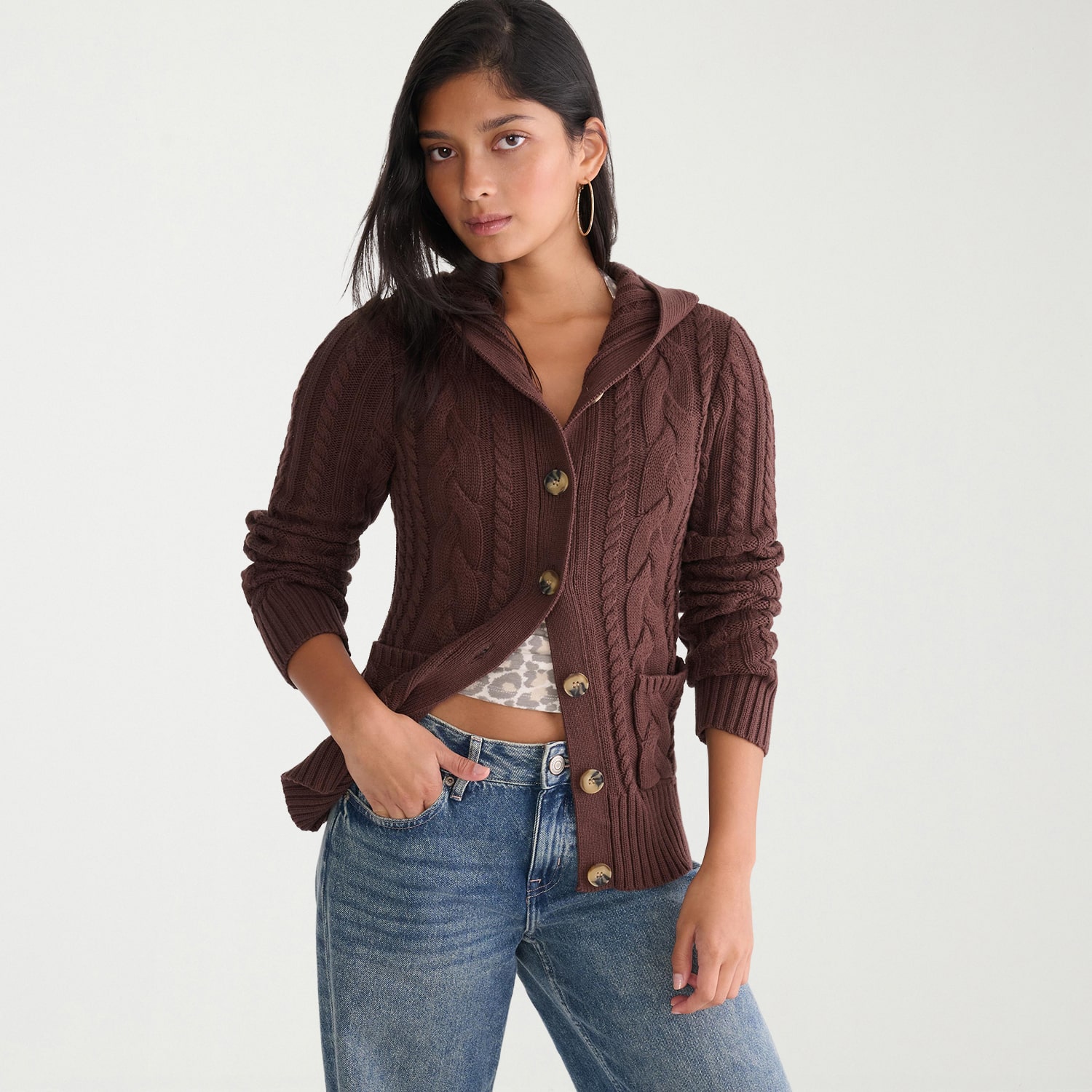 AEROPOSTALE Womens Long Sleeve Button Juniors Cardigan