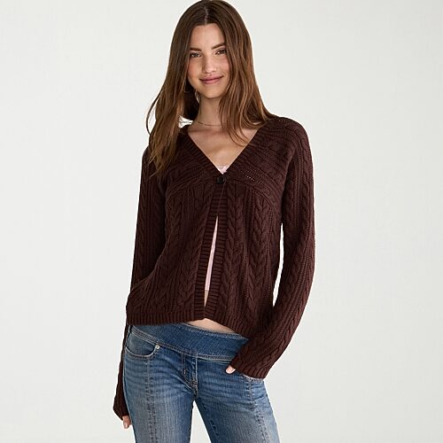 Aéropostale Juniors Womens V Neck Long Sleeve Pullover Sweater In Brown