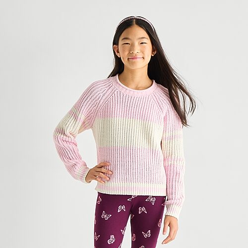 Thereabouts Little & Big Kid Girls Round Neck Long Sleeve Pullover Sweater In Pink