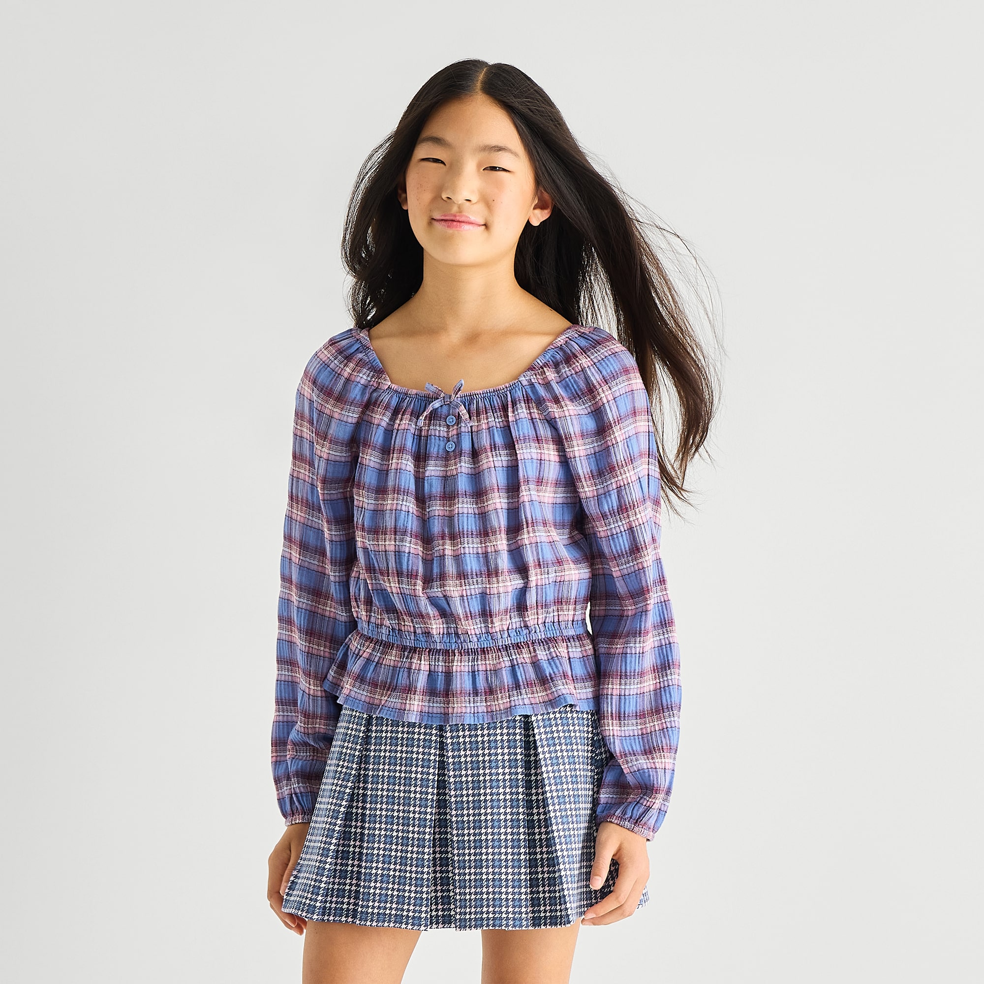 Thereabouts Little & Big Kid Girls Straight Neck Long Sleeve Blouse