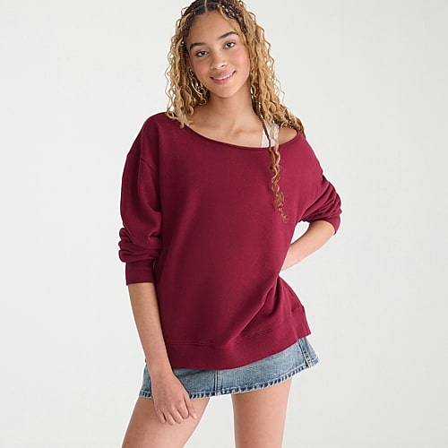Aéropostale Womens Juniors Asymmetrical Neck Long Sleeve Sweatshirt In Red