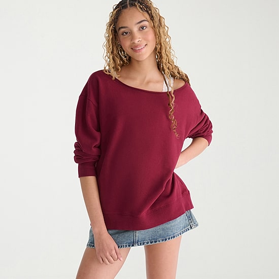 AEROPOSTALE Womens Juniors Asymmetrical Neck Long Sleeve Sweatshirt
