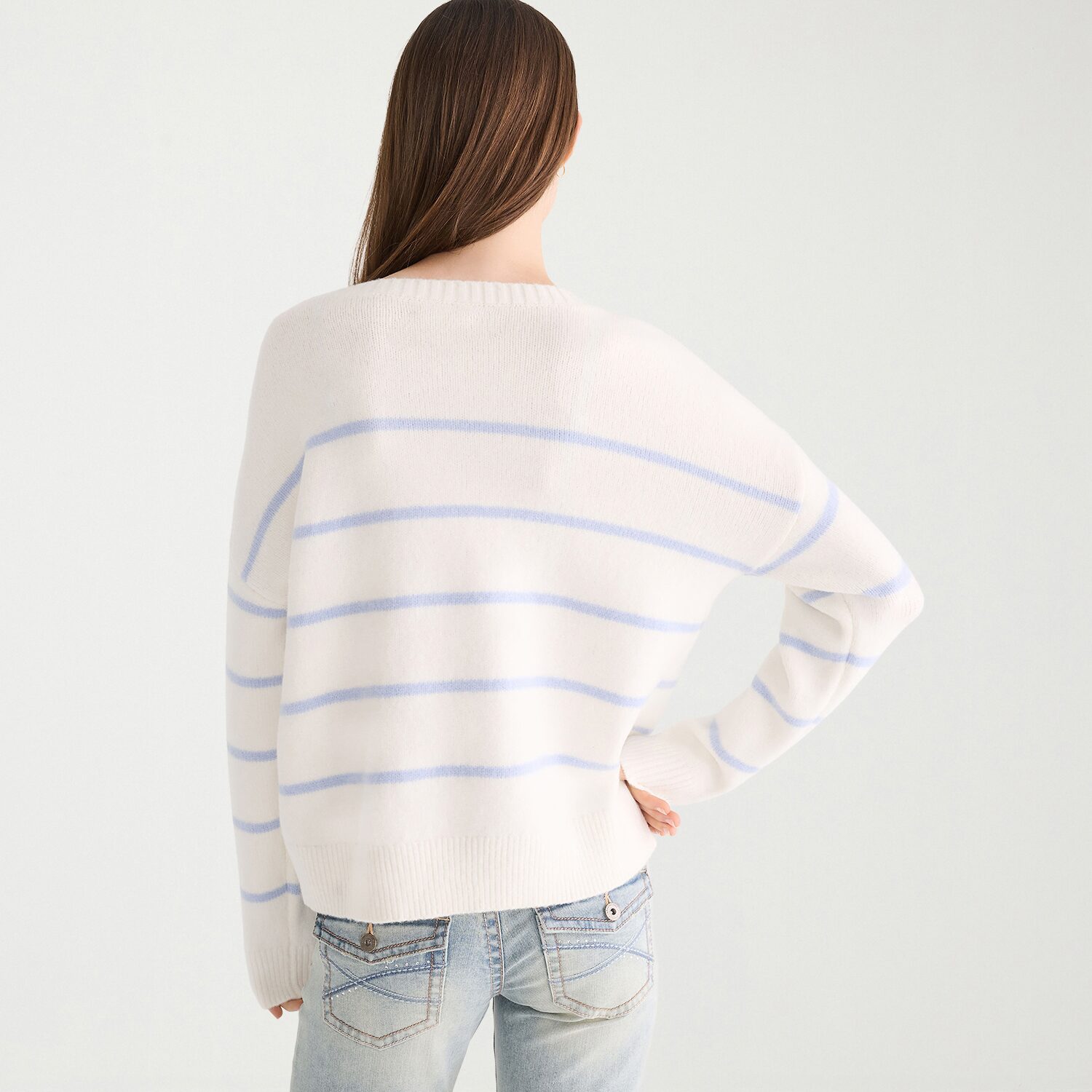 AEROPOSTALE Juniors Womens Round Neck Long Sleeve Striped Pullover Sweater