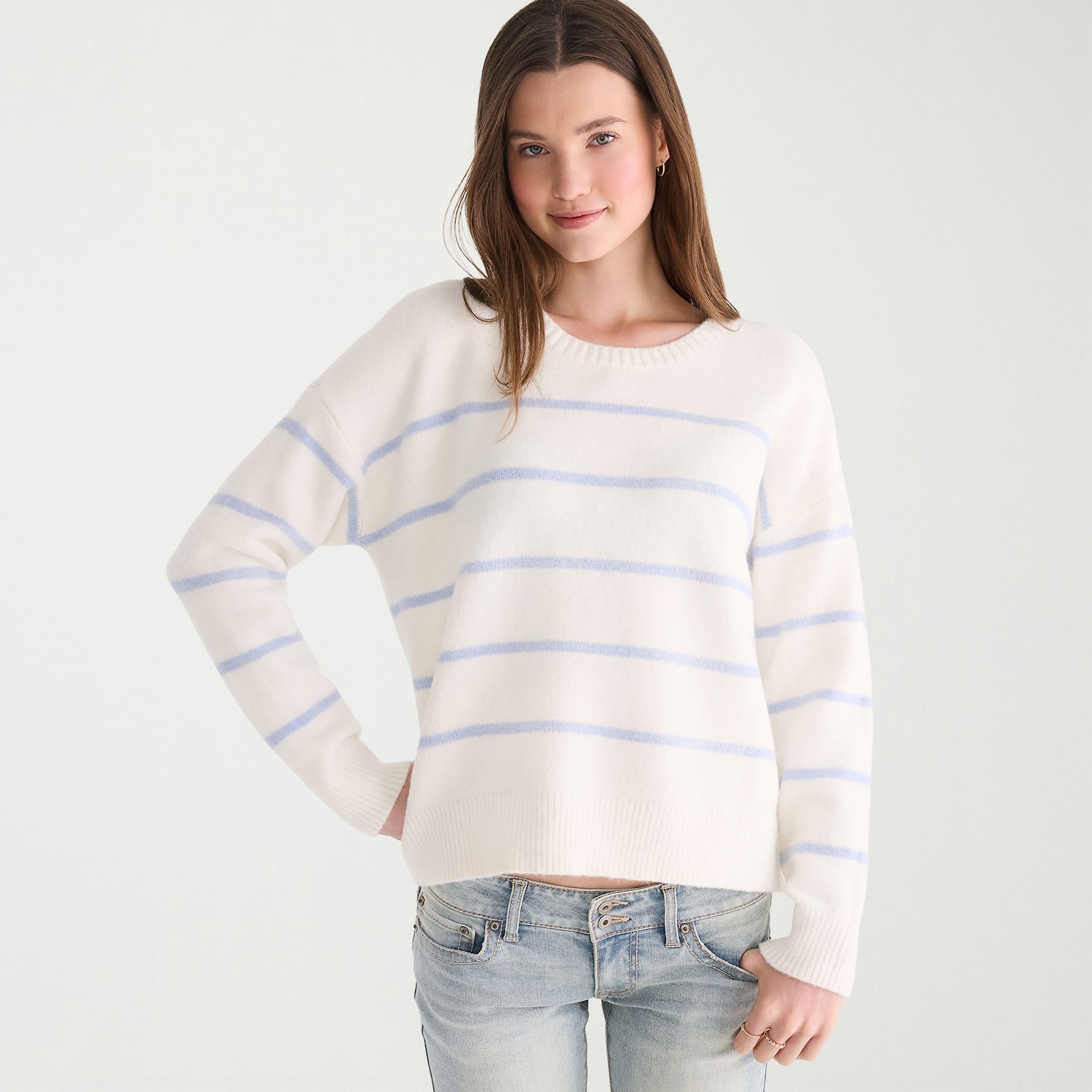 AEROPOSTALE Juniors Womens Round Neck Long Sleeve Striped Pullover Sweater