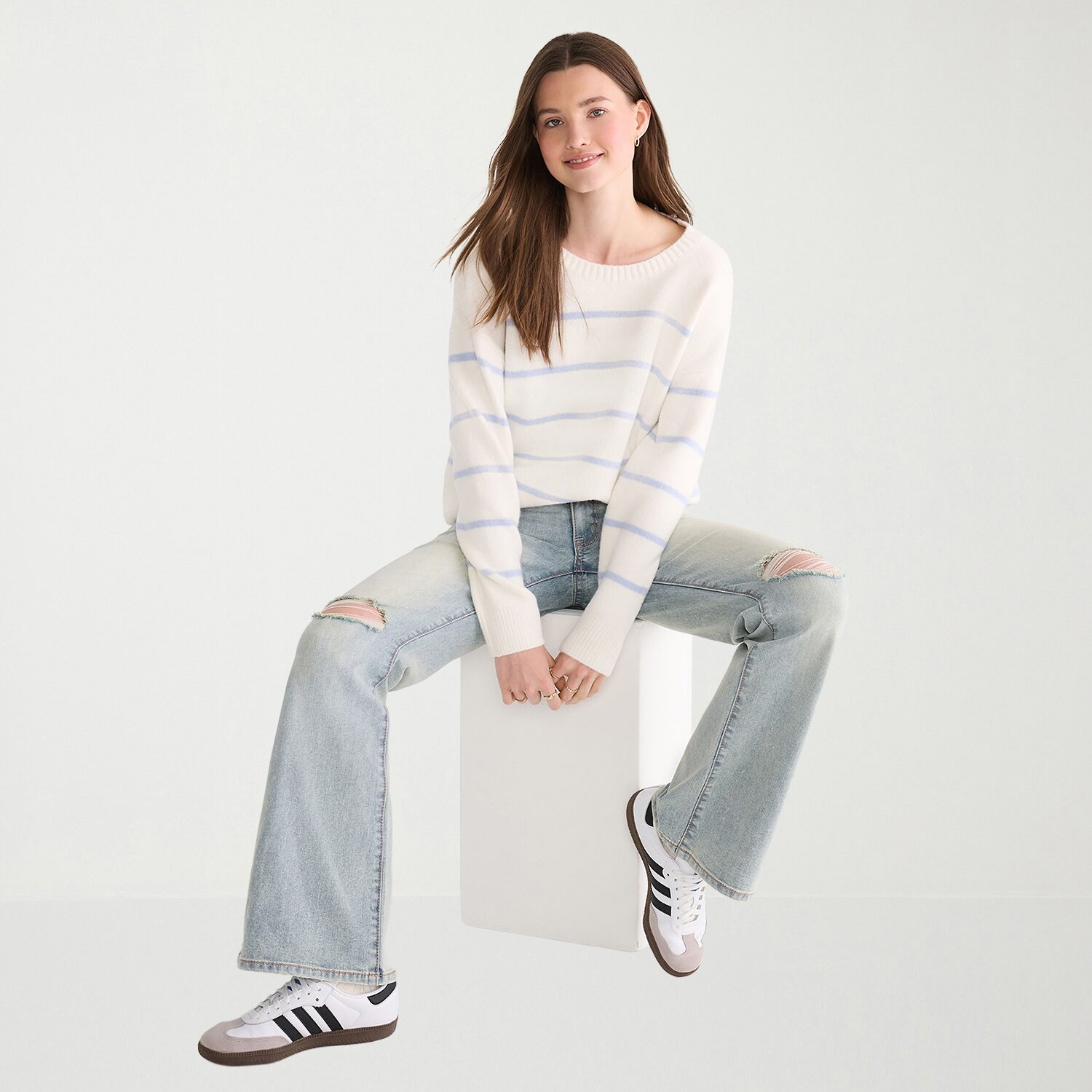 AEROPOSTALE Juniors Womens Round Neck Long Sleeve Striped Pullover Sweater