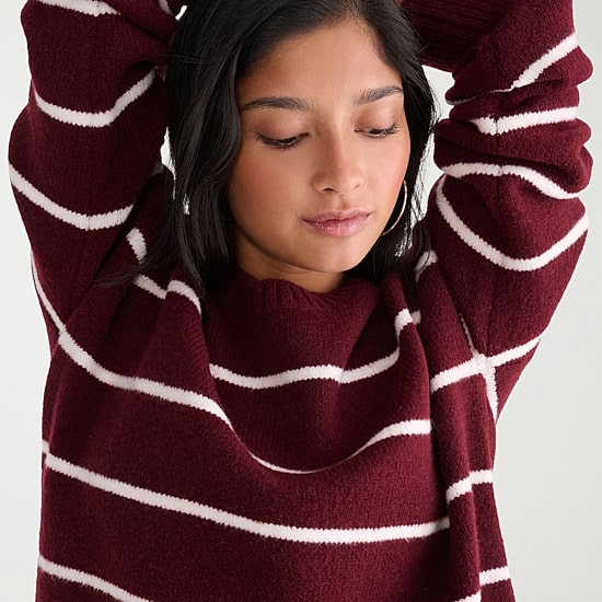 AEROPOSTALE Juniors Womens Round Neck Long Sleeve Striped Pullover Sweater