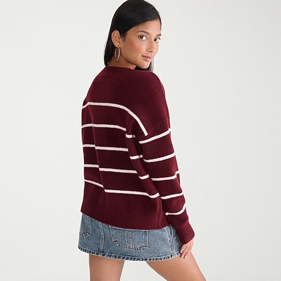 AEROPOSTALE Juniors Womens Round Neck Long Sleeve Striped Pullover Sweater