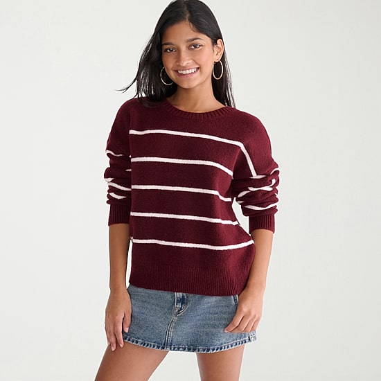 AEROPOSTALE Juniors Womens Round Neck Long Sleeve Striped Pullover Sweater
