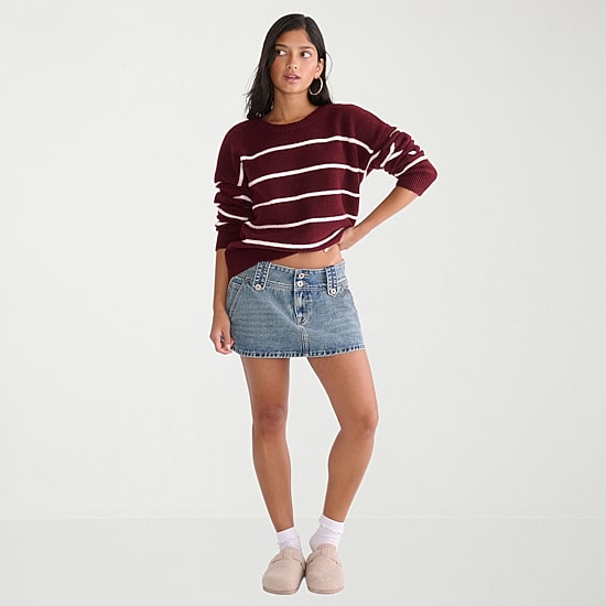 AEROPOSTALE Juniors Womens Round Neck Long Sleeve Striped Pullover Sweater