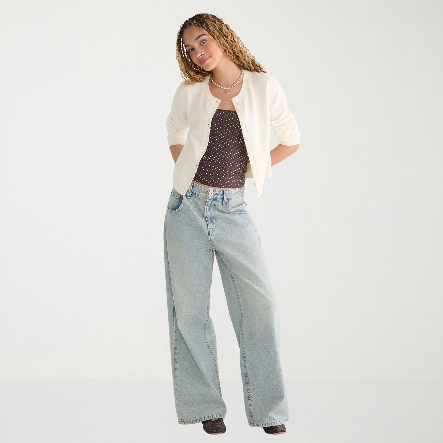 AEROPOSTALE Womens Round Neck Long Sleeve Button Juniors Cardigan