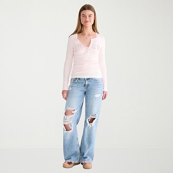 AEROPOSTALE Womens Long Sleeve Regular Fit Henley Shirt