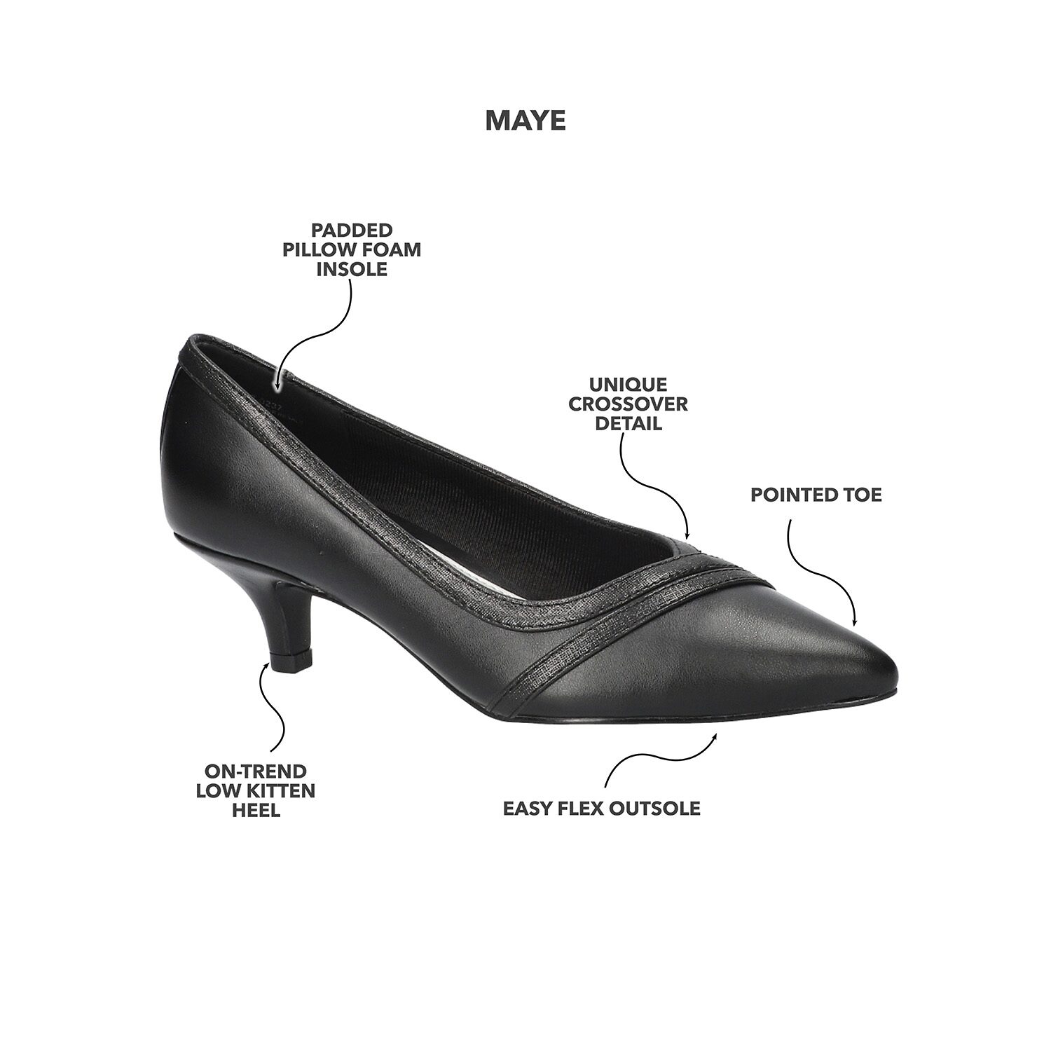 Easy Street Maye Womens Pointed Closed Toe Kitten Heel Pumps