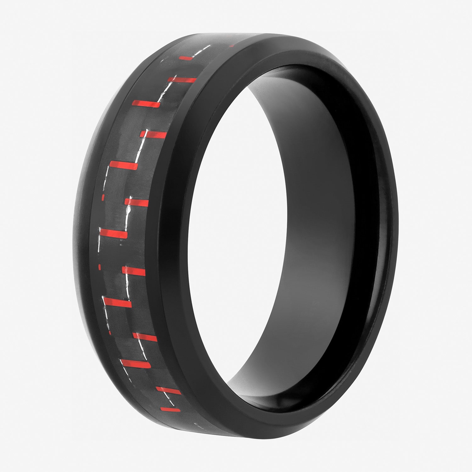Mens 8MM Black Stainless Steel with Blue Carbon Fiber Wedding Band