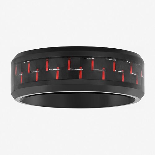 Modern Bride Mens 8mm Black Stainless Steel With Blue Carbon Fiber Wedding Band