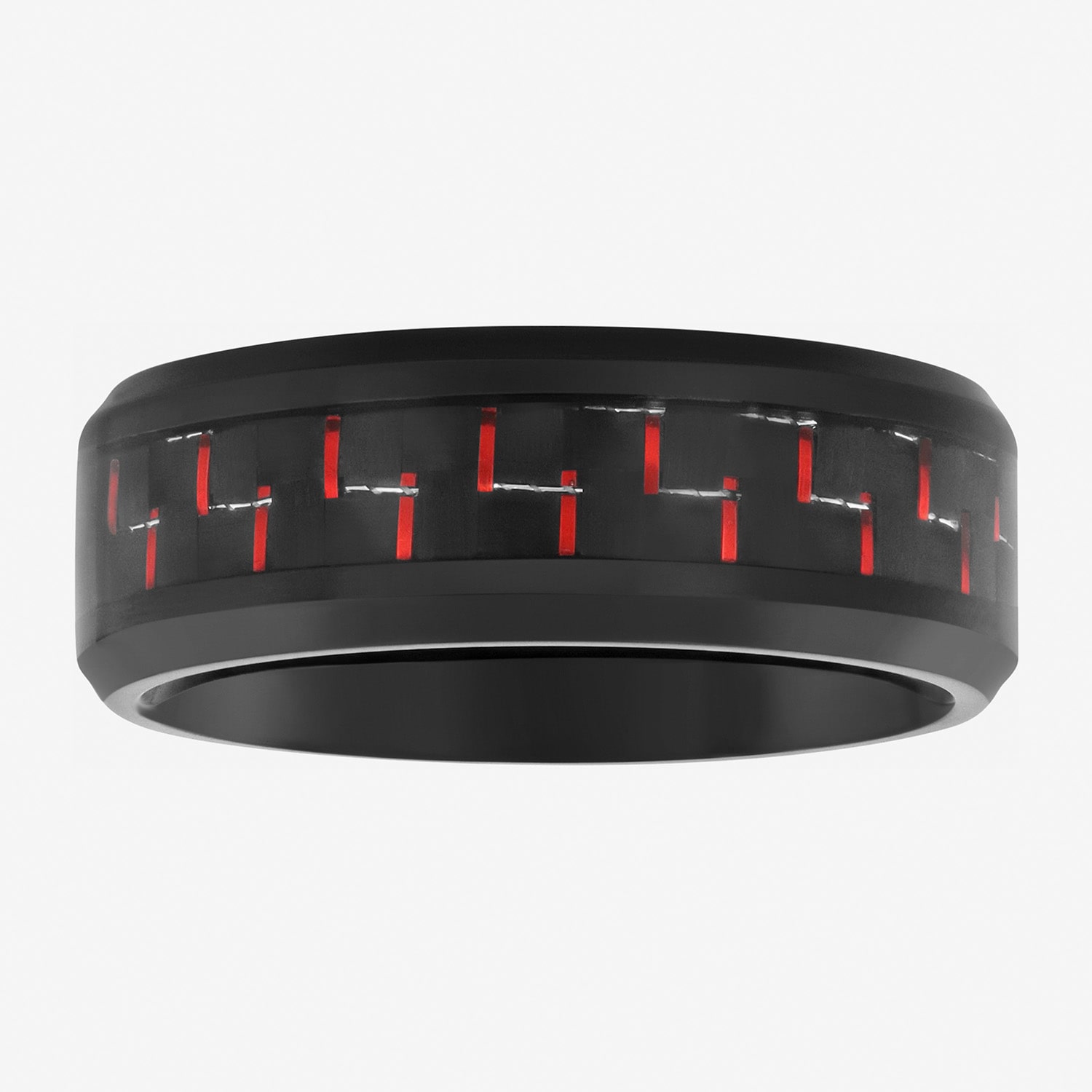 Mens 8MM Black Stainless Steel with Blue Carbon Fiber Wedding Band