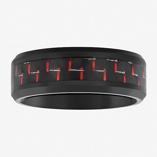 Mens 8MM Black Stainless Steel with Blue Carbon Fiber Wedding Band