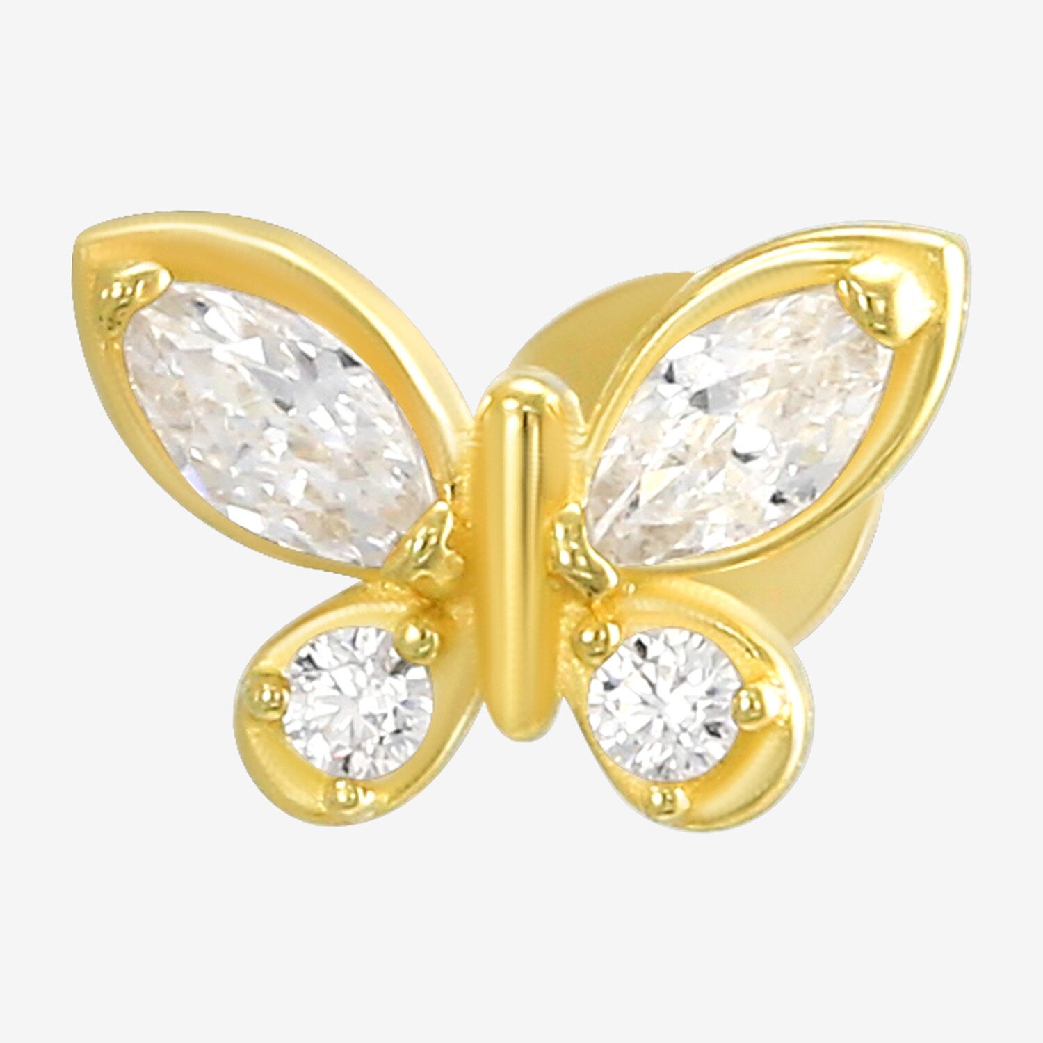 Gold Addiction Butterfly Womens White Cubic Zirconia 10K Gold 6.5mm Butterfly Single Earring