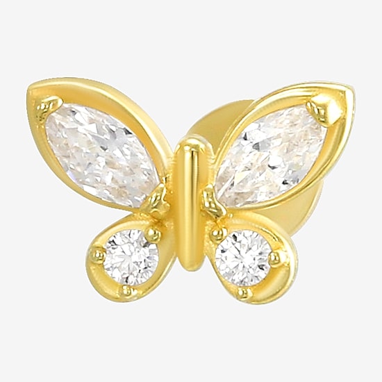 Gold Addiction Butterfly Womens White Cubic Zirconia 10K Gold 6.5mm Butterfly Single Earring