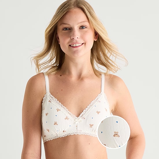 Arizona Body Cotton Pointelle with Lace Trim Bralette