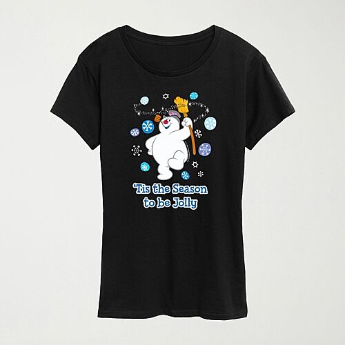 Hybrid Tees Tis The Season Womens Crew Neck Short Sleeve Regular Fit Frosty The Snowman Graphic T-shirt In Black