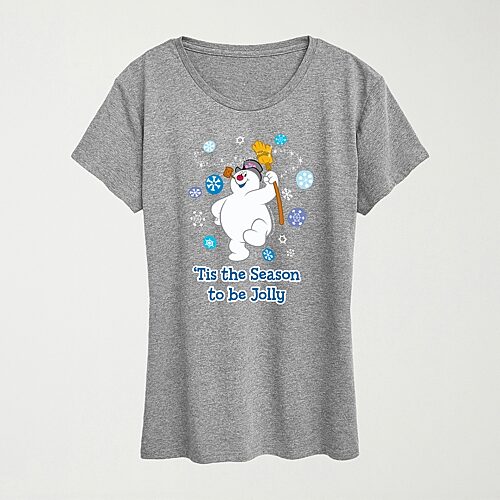 Hybrid Tees Tis The Season Womens Crew Neck Short Sleeve Regular Fit Frosty The Snowman Graphic T-shirt In Gray