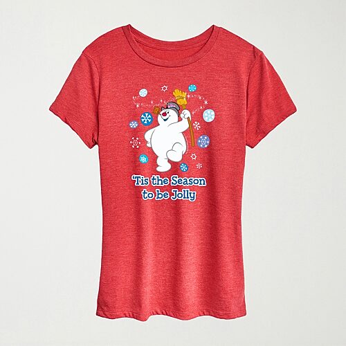 Hybrid Tees Tis The Season Womens Crew Neck Short Sleeve Regular Fit Frosty The Snowman Graphic T-shirt In Red