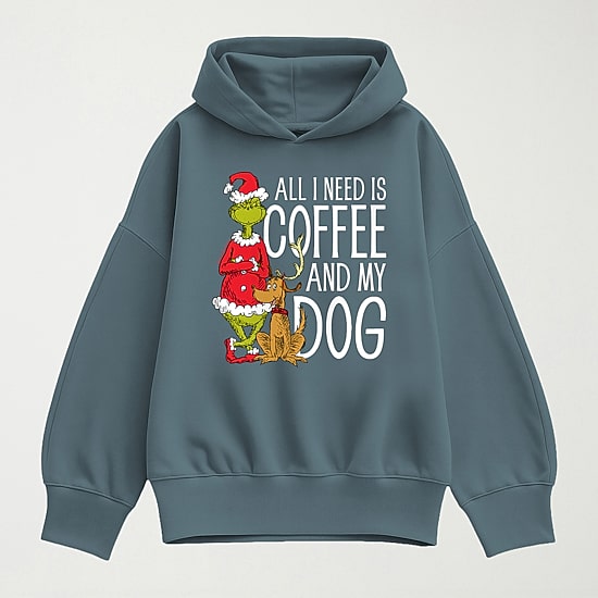 All I Need Is Coffee And My Dog Womens Long Sleeve Grinch Hoodie