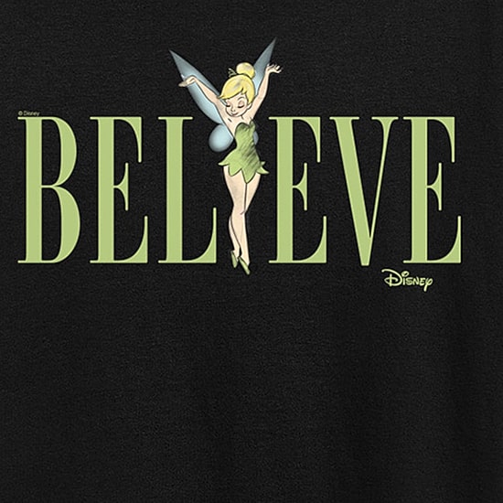 Believe Womens Crew Neck Short Sleeve Regular Fit Tinker Bell Graphic T-Shirt