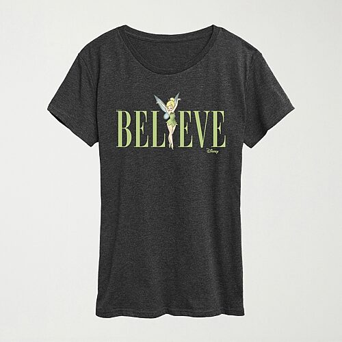 Hybrid Tees Believe Womens Crew Neck Short Sleeve Regular Fit Tinker Bell Graphic T-shirt In Gray