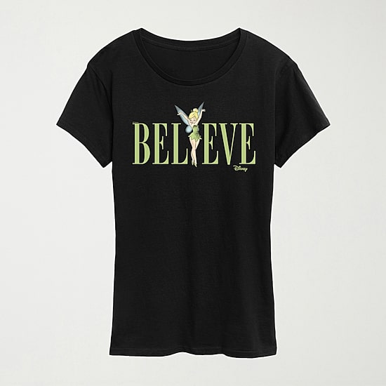 Believe Womens Crew Neck Short Sleeve Regular Fit Tinker Bell Graphic T-Shirt